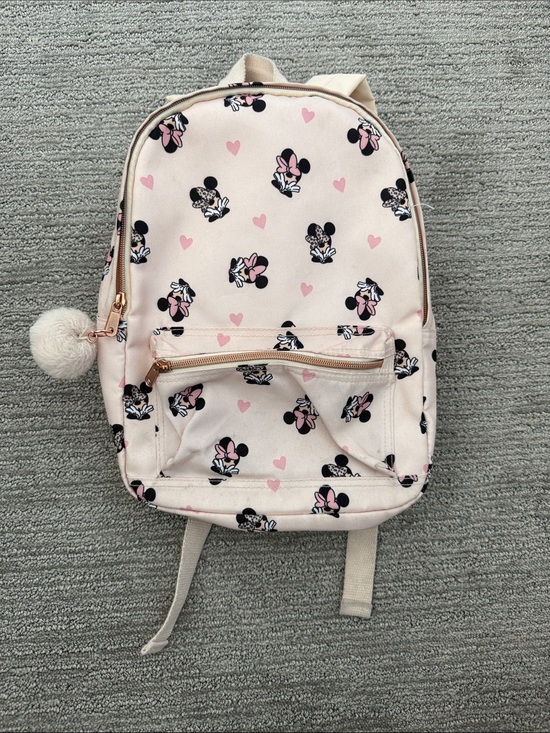 Other - Cream Minnie Mouse Kids Backpack with Pom Zipper Pull